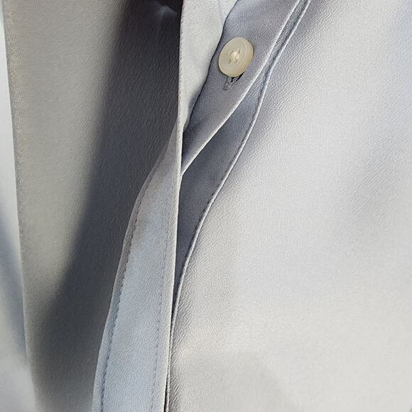 Ann Taylor Blouse Womans Size XL Blue Long Roll Tab Sleeve Popover Hidden Button - Picture 8 of 10